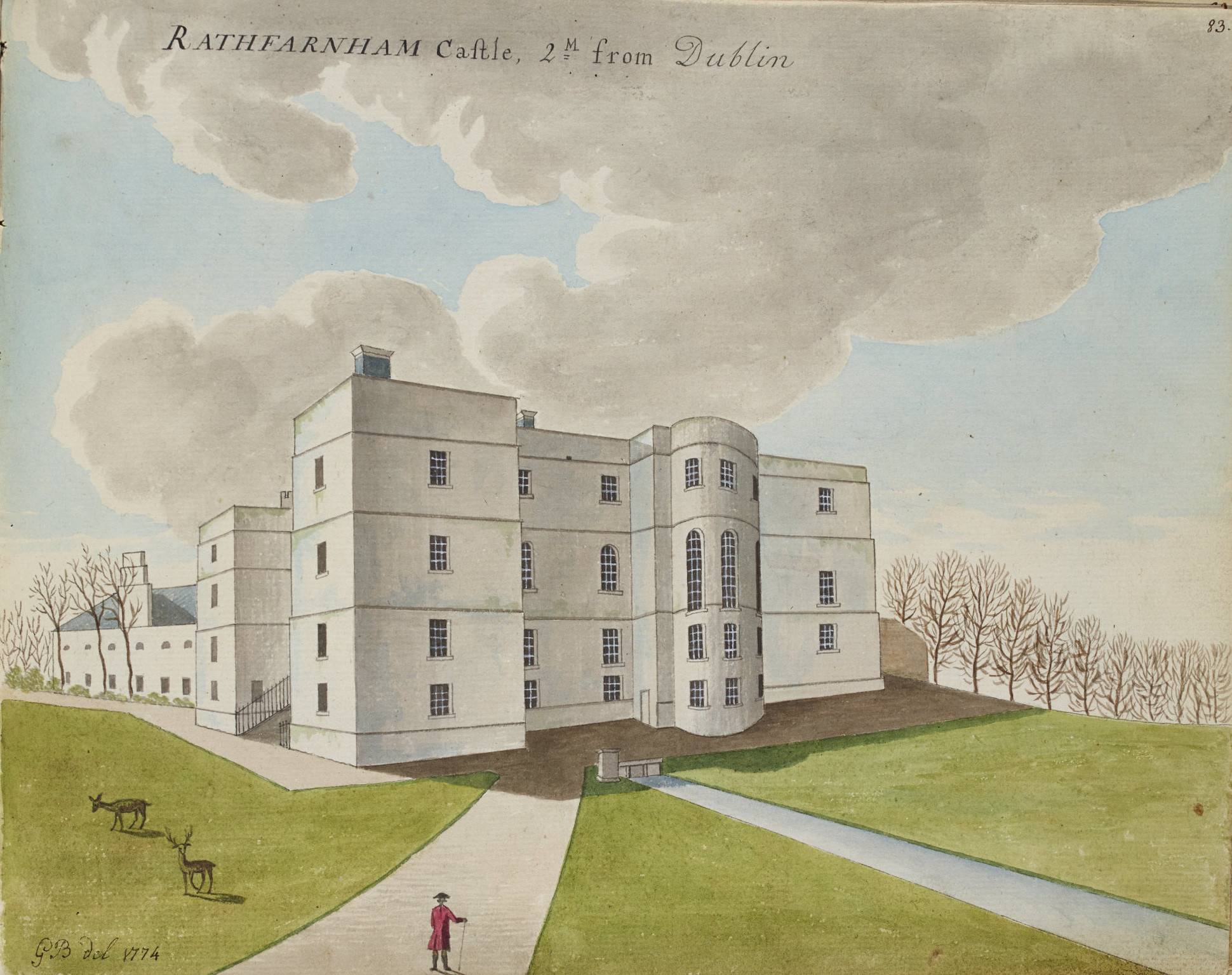 'Rathfarnham Castle, 2m from Dublin' by Gabriel Beranger (1729-1817), published in 1774. National Library of Ireland. 