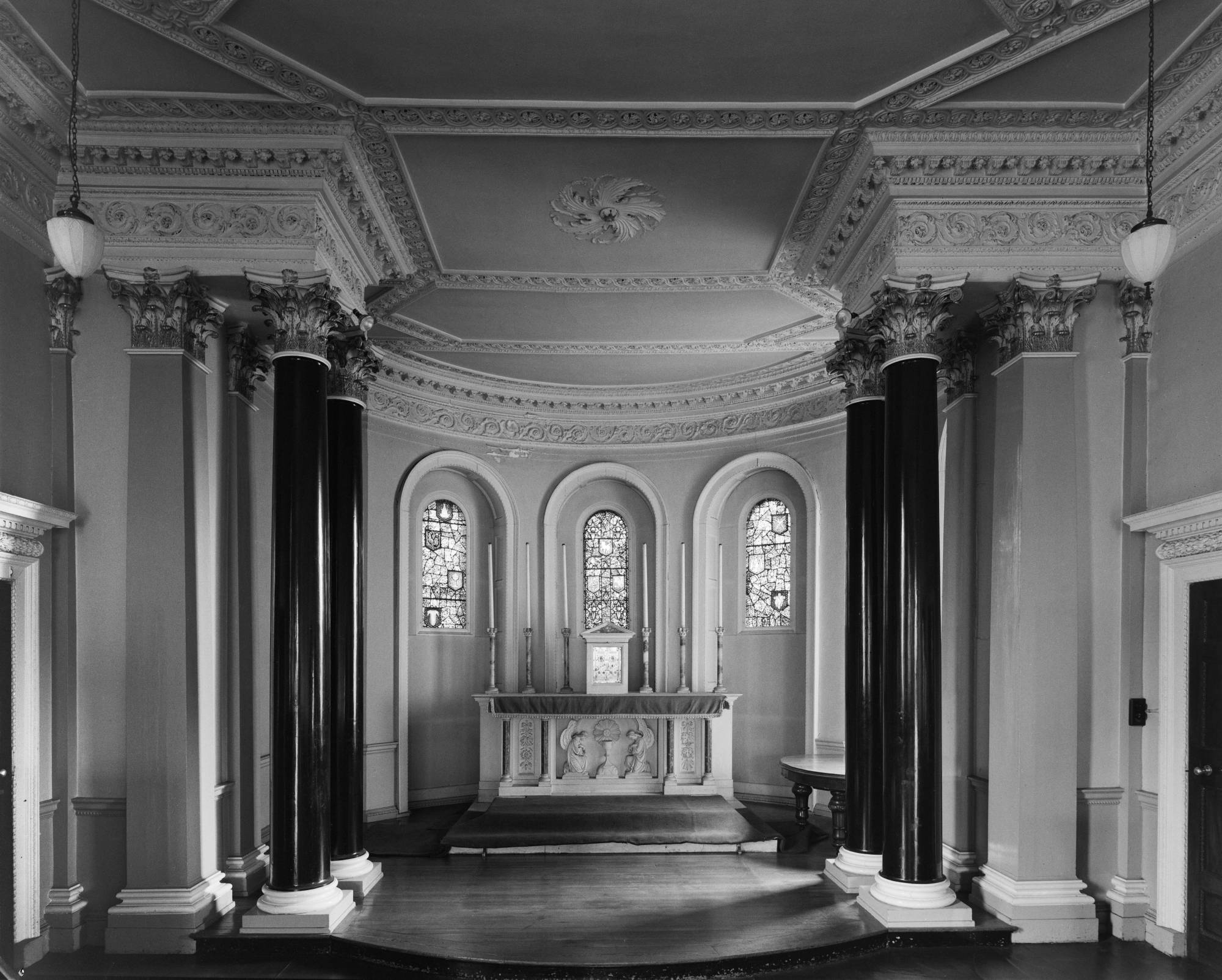 The Jesuit Chapel at Rathfarnham, occupying the Ballroom. Taken in 1976. Photo by David Davison. 